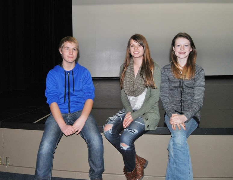 Daniel Schiller (l), Erica Soetaert (m) and Carley McMann will be performing on the very stage they are sitting on as part of Barrhead Composite High School &#8216;s Small