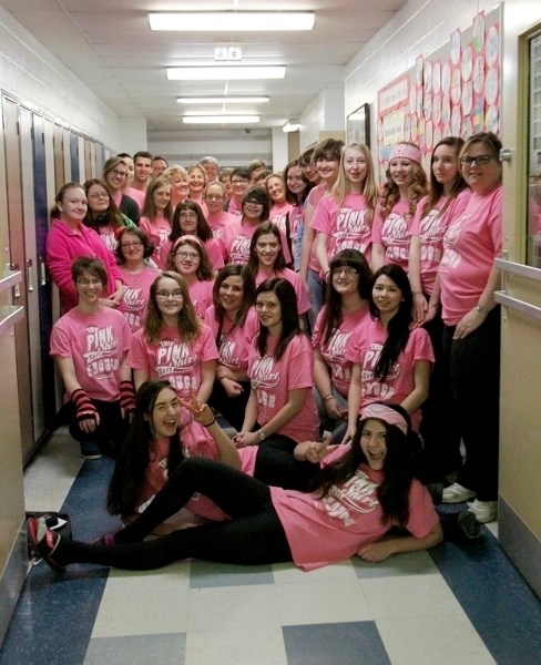 The students of Barrhead Composite High School sport pink shirts on Wednesday, Feb. 25, in support of a anti-bullying movement.