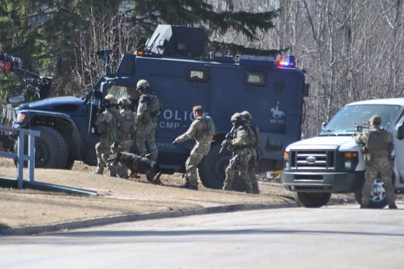 Members of the Northern Alberta Emergency Reponse Team from Edmonton were called out to assist local RCMP members execute a search warrant in Barrhead on Friday, April 10.