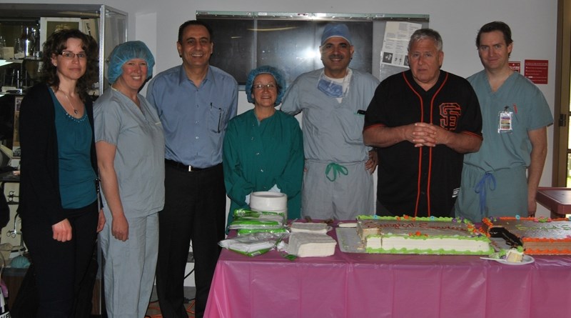 From left: Melody Gelderman, OR nurse, Debbie Kincaid, OR booking clerk, Dr. Adel Abdulhafid, Brenda Kupsch, Team lead and OR nurse, Dr. Ramy Gurges, Dr. Brent Wray, Medical