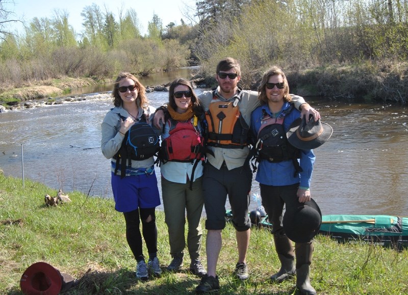 The group (from left: Justine Wilmot, Sarah Johnston, Liam Law and Dylan Bajer)poses together for friends and family before beginning on their 68-day, more than 2,200 km