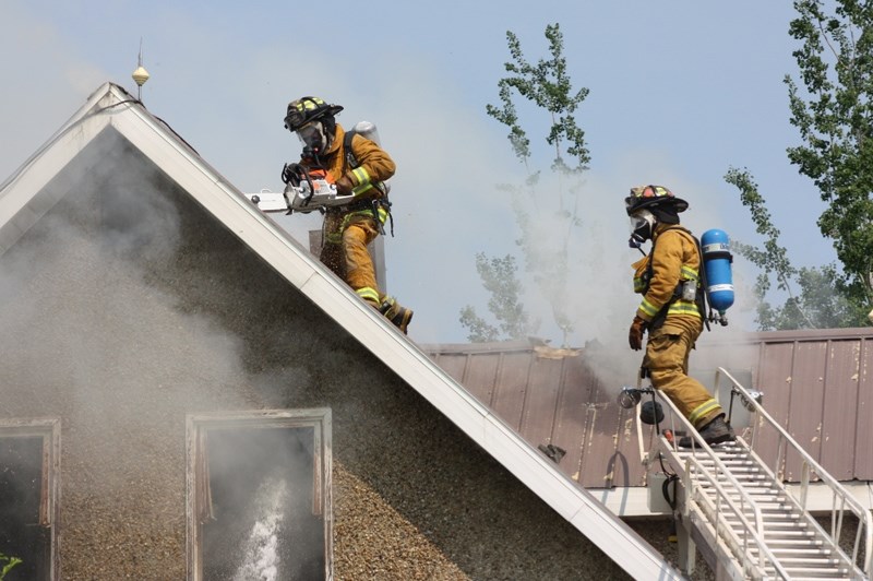 Firefighters had to use a chainsaw to cut through the metal roof in order to provide ventilation.