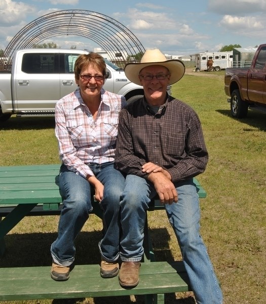 Betty and Larry Adams take a break to talk to the Barrhead Leader during the first day of CSPRA competition on Monday, June 15.