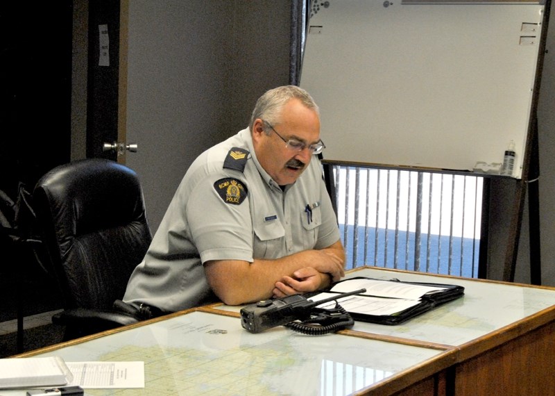 Barrhead RCMP detachment commander, Sgt. Bob Dodds, gives Barrhead County council his quarterly report during their regular meeting on July 7.