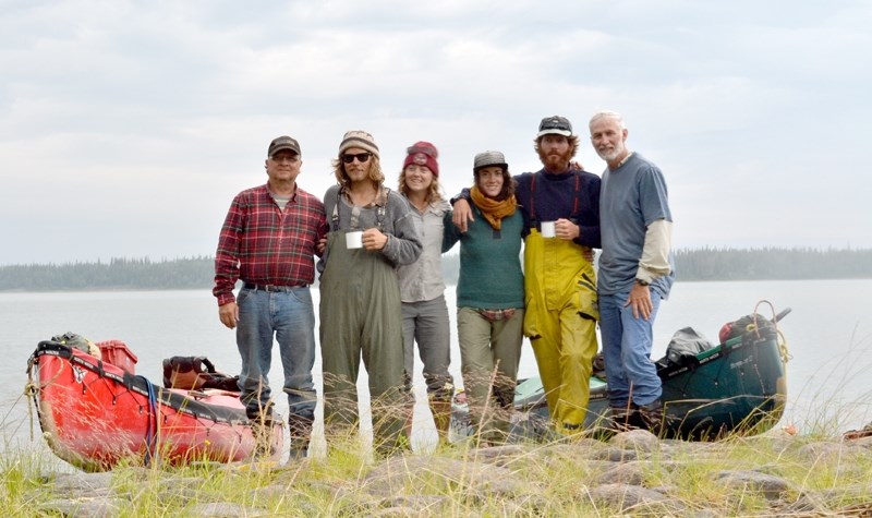 From left: Ron Bajer, Dylan Bajer, Justine Wilmot, Sarah Johnston, Liam Law and Matt Law. Bajer and Law &#8216;s fathers joined the expedition at Hay River, N.W.T. for the