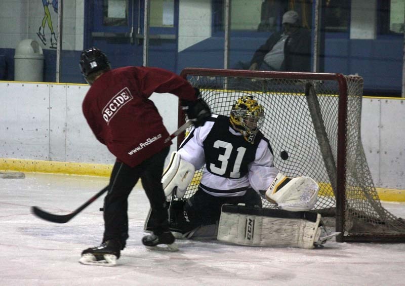 On Wednesday, Sept. 2, at the Barrhead Agrena the prospective goaltenders for the various Barrhead Bantam hockey teams were run through their paces. Rosters for all the teams 