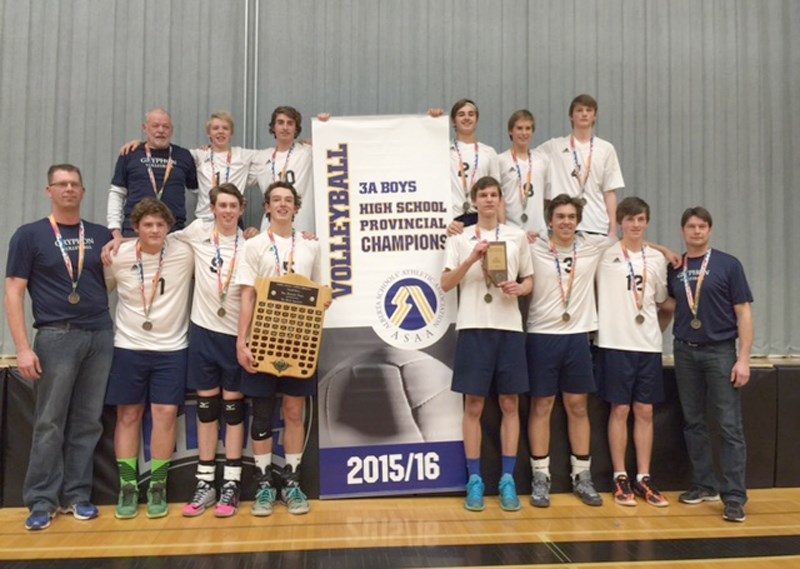 The BCHS Boys Senior Gryphons take time to pose for a team picture after taking the provincial title on Nov. 28. The Gryphons are: Nolan Tuininga, Quinn Meunier, Dylan Moes,