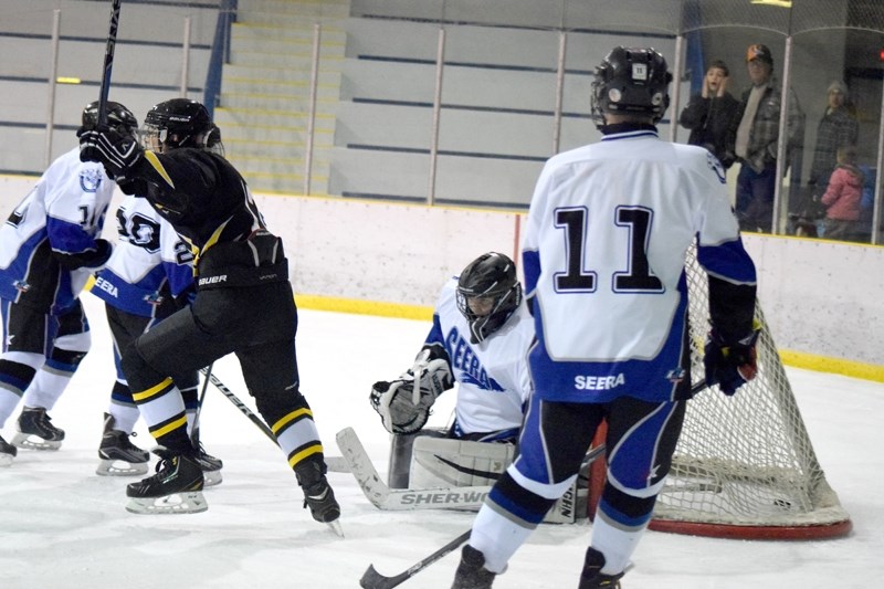 Kaleb Rettie celebrates what the Pirates believed to be the winning goal.