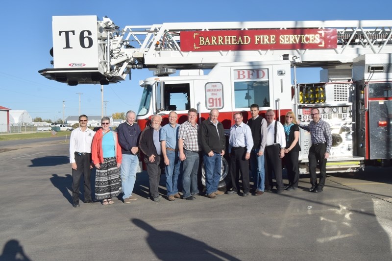 Members of both Barrhead municipalities joined together in welcoming the fire department &#8216;s latest piece of equipment on Wednesday, Sept. 21.