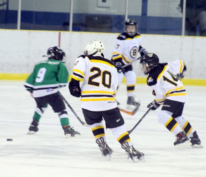 Barrhead Icehawks player Cash Gilbert scored the last goal of the game on Dec. 27, helping his team in routing the visiting Bobdale Bandits 12-3.