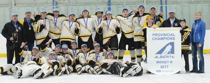 The Steelers pose for the official Provincial Championship picture. Back row from left: Back Row: Al Starman, Brian Geis, Justin Haltiner, Nick Botros, Mario Acevedo, Darius