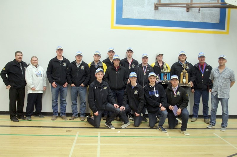 The 2016/2017 Barrhead Steelers: (Back row L-R) Assistant coach Al Starman, Steve Bala, Mitchel Carstairs, Dylan Callihoo, Colton Griffiths, Robert Geis, Owen Weeks, Nicholas 