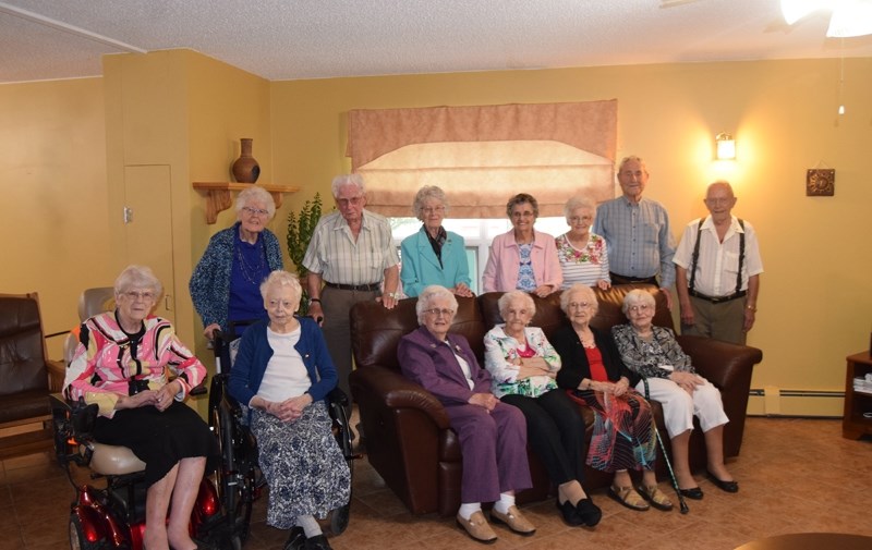 The members of both the 90 plus and century mark clubs. From left back row: Emma Brinsky, Eric Beniston, Margaret Penchuk, Catherine Cook, Betty Fry, Joe Smith and Mike