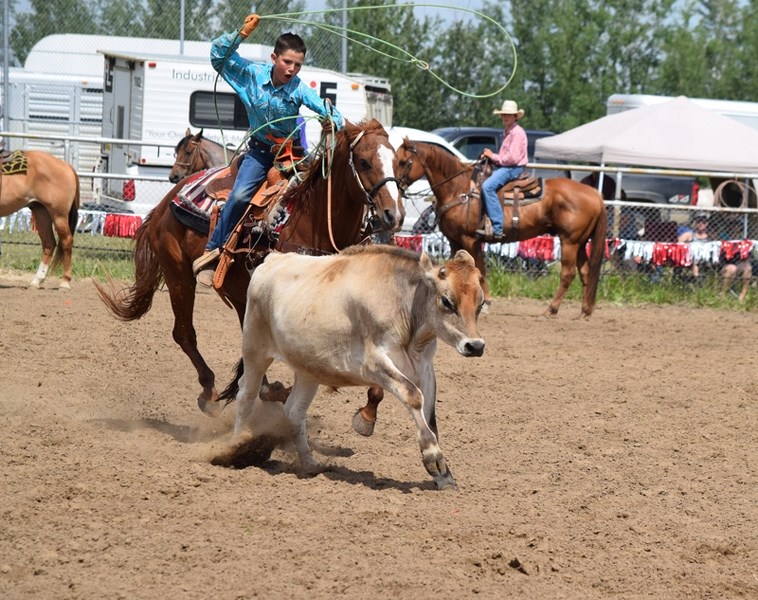 Colby Stark tries to rope a steer in the junior breakaway event at last year &#8216;s Highridge rodeo.