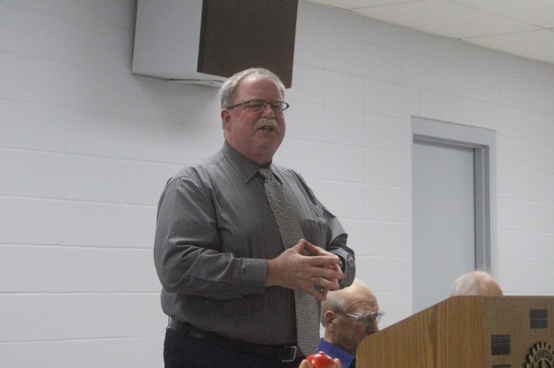Town of Barrhead mayor Dave McKenzie was a guest speaker at the first meeting of the Rotary Club of Barrhead in their new location, the Charles Godberson Rotary Room on Nov.