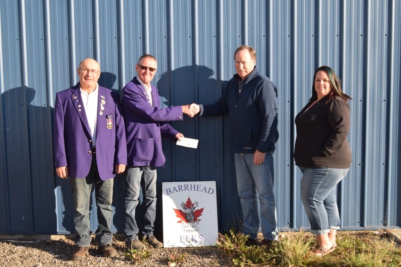 In September representatives from the Barrhead Elks presented Misty Ridge Society with a cheque for $79,000. From left: Jim Birnie, Barrhead Elks holding committee