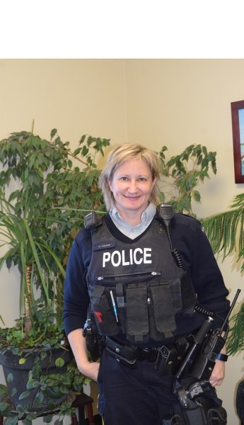 Const. Joanne Lauer is Barrhead &#8216;s newest constable. The 10-year RCMP veteran stopped by the Leader &#8216;s office last week to introduce herself.