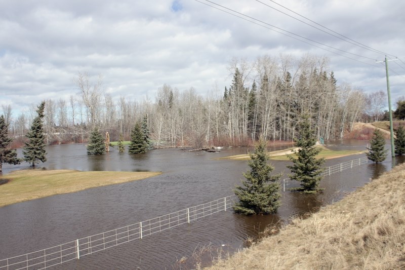 Portions of the Westlock Golf Course (pictured is the third hole) were submerged after the Wabash Creek burst its banks from the sudden jump in temperatures. While the course 