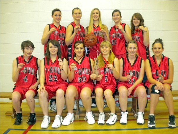 The senior girls display the silver medals they won in Whitecourt. Front row (L-R): Sierra Cairns, Nicole Smith, Marissa Properzi, Carmen Smith, Whitney Siegle and Emily