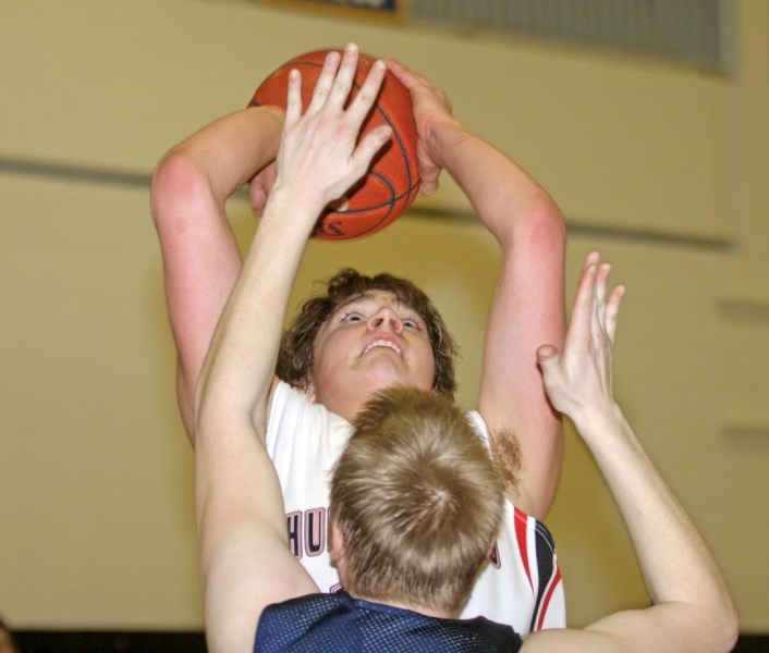 T-Bird Brendan Jensen goes up for a shot during the club&#8217;s round robin win over Lamont on Friday afternoon. The T-Birds faced Lamont again in the bronze medal game,