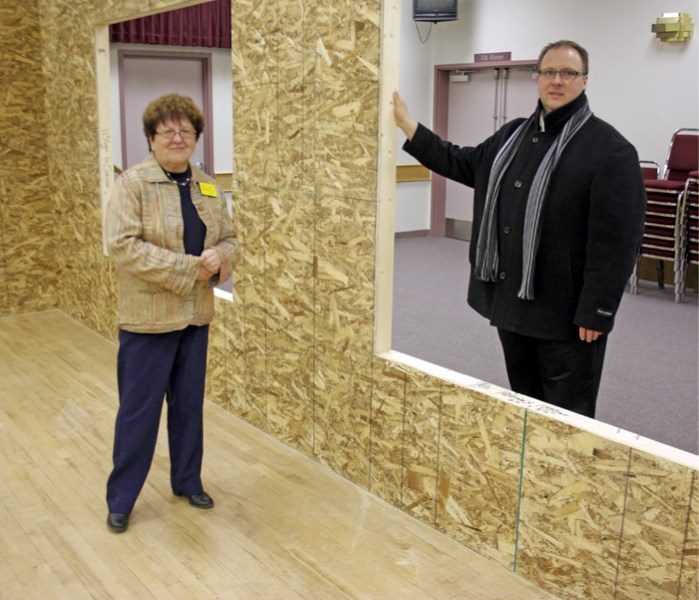 Westlock Foundation CEO Marilyn Lannon and board chair David Truckey show off the full-sized model of one of the residences in the new Pembina Lodge expansion, set to be