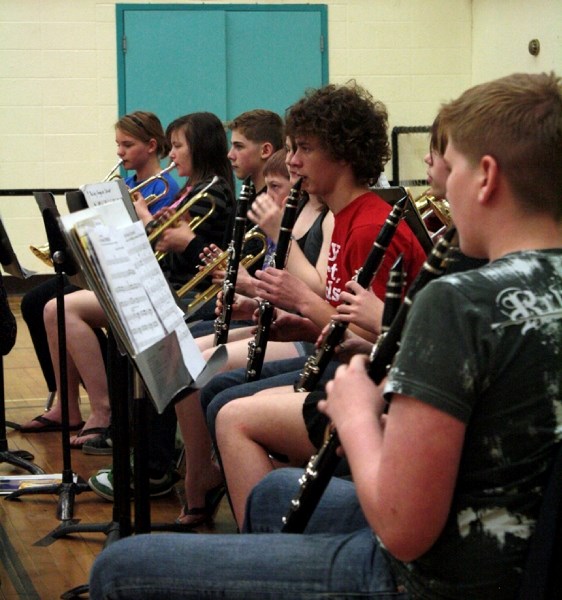 Jarvie School band members Hannah Musterer, Samantha Grove, Rory Hadley, Andrew van de Ligt, Brandi Hensch, Jese Jadischke, Jazmin Dettman and Bailey Gregoire (L-R) perform