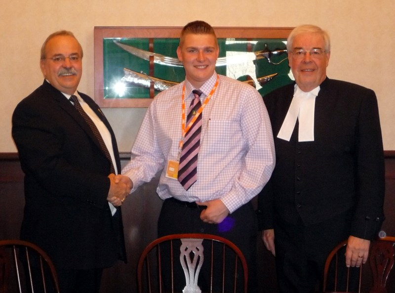 R.F. Staples School student Dylan Hansen (centre) was Barrhead-Morinville-Westlock&#8217;s MLA for a Day. Here he&#8217;s pictured with transportation minister Luke Oullette