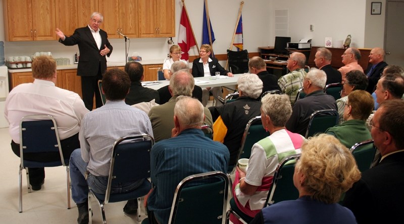 Barrhead-Morinville-Westlock MLA Ken Kowalski addresses the crowd at the Golden Age Drop-in Centre where the announcement was made on Thursday that Barrhead and Westlock will 