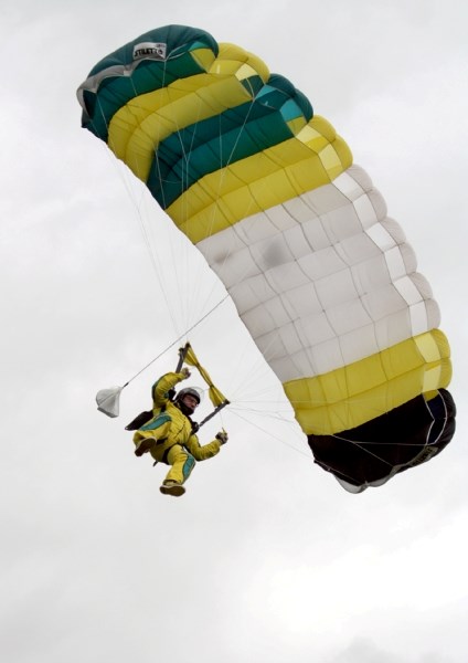 Garth Brown (above) comes in to land during the sport accuracy competition on Saturday at the Westlock Airport.