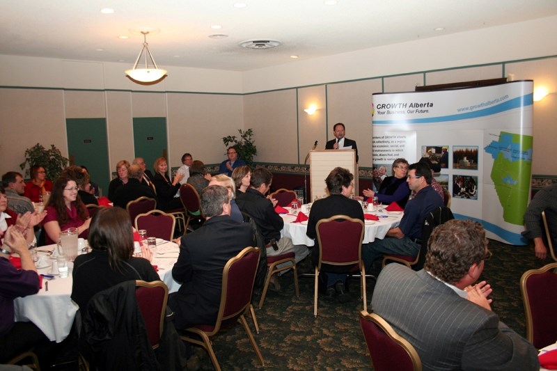 Westlock Chamber of Commerce president Ben Kellert speaks at the Small Business Week luncheon hosted last Thursday at the Westlock Inn. The luncheon served as the formal