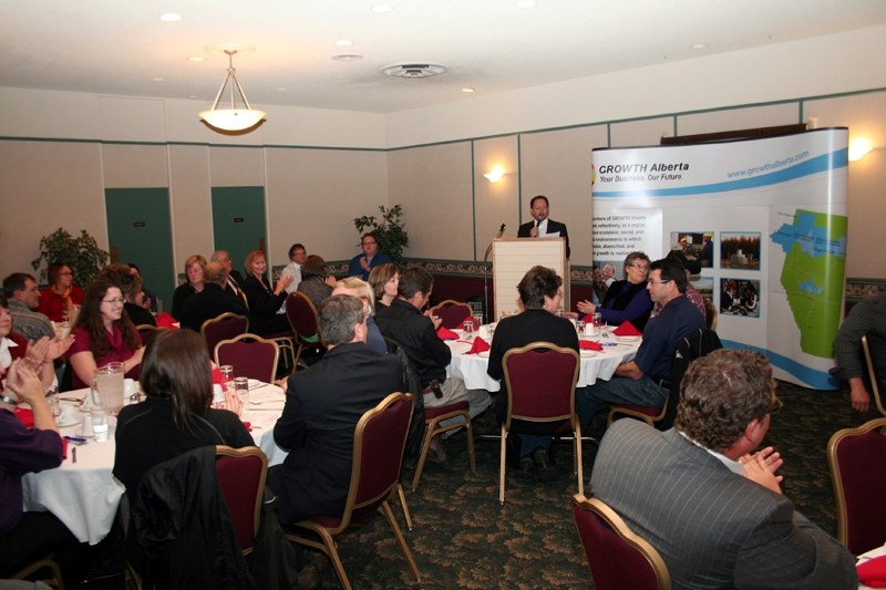 Westlock Chamber of Commerce president Ben Kellert speaks at the Small Business Week luncheon hosted last Thursday at the Westlock Inn. The luncheon served as the formal