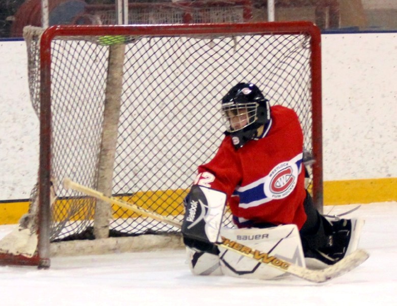 The puck narrowly slipped passed goalie Nolan Nyal and into the net during fun hockey tilt Dec. 17 in Westlock.