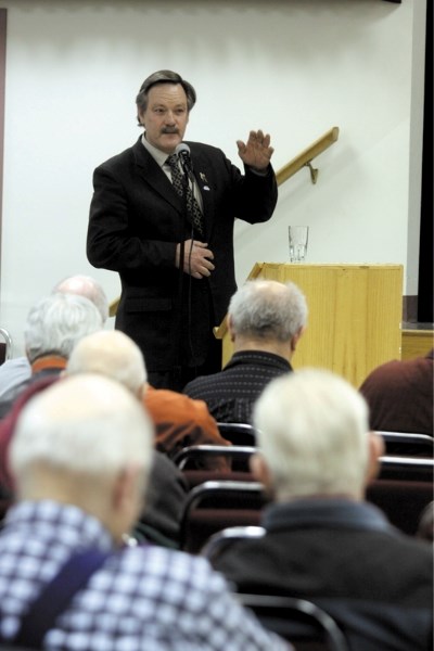 Westlock-based contender for the Barrhead-Morinville-Westlock PC nomination Bert Seatter answered questions from an audience of about 200 people at a candidates&#8217; forum