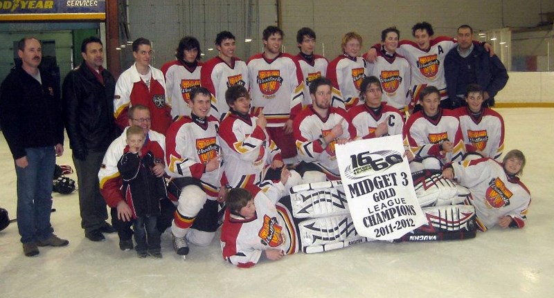 The Westlock Midget Sabres celebrated their Tier 3 1660 Hockey League title last Sunday at Jubilee Arena following an 11-5 win over Fort Saskatchewan to win the two-game
