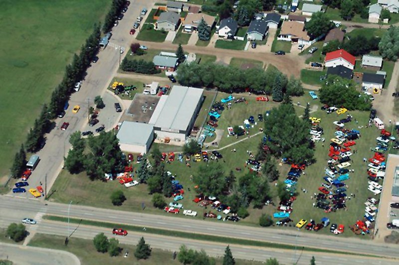 A aerial shot of the cars on display at the July 8 Wheels of Class Show and Shine.
