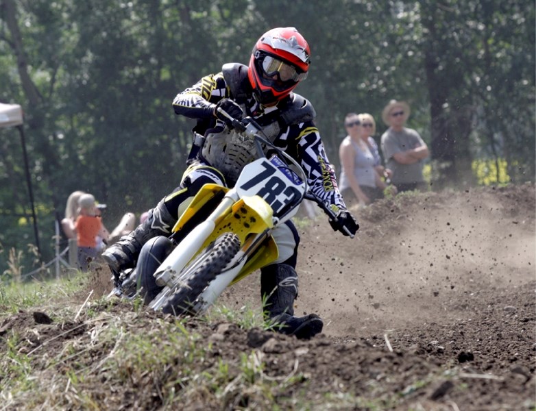 Dirt bike riders like this one here took over the Westlock motocross track over the weekend as part of the Alberta Oldtimers Motocross Association&#8217;s summer race series.