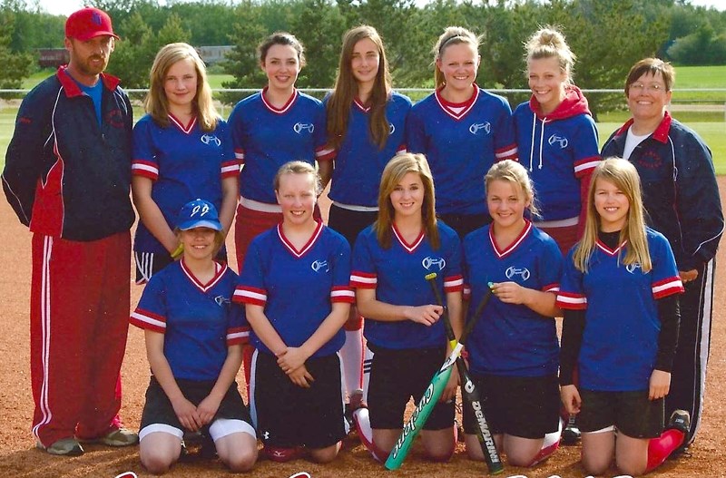 The Jarvie Jaguars pee wee softball team are provincial bronze medallists. Back row (l-r): coach Albert Burchett, Arlana Kaliel, Emily Clark, Rebecca Houle, Hannah Wiese,