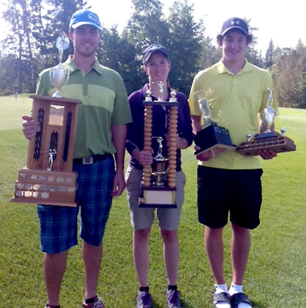Westlock Golf Club champions for 2012: men’s champ Aaron McNelly (left), women’s champ Erin Wiese and junior men’s champ Chase Rau.