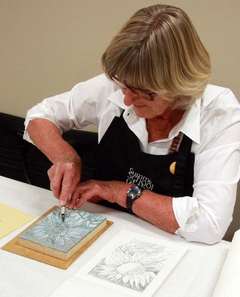 Britta Seward spent the weekend working on a linoleum block print.