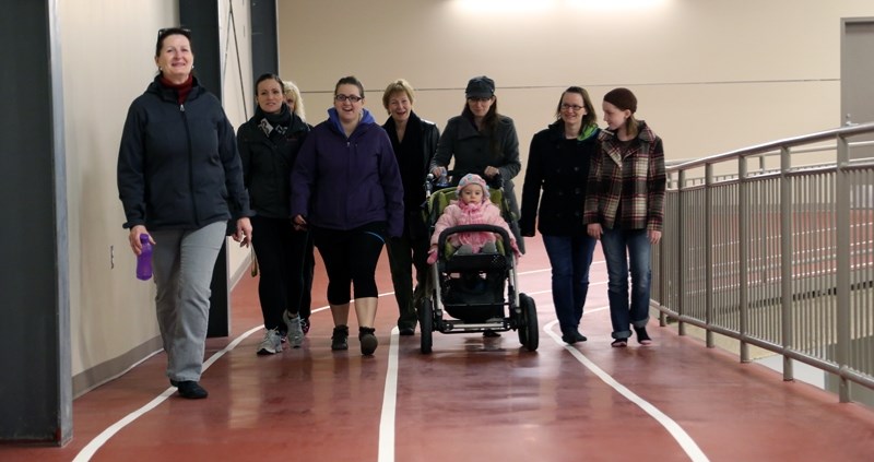 The ladies of the Nelson family take a walk around the walking track at the Westlock Rotary Spirit Centre on Nov. 18. The monthly get together is a chance for them to