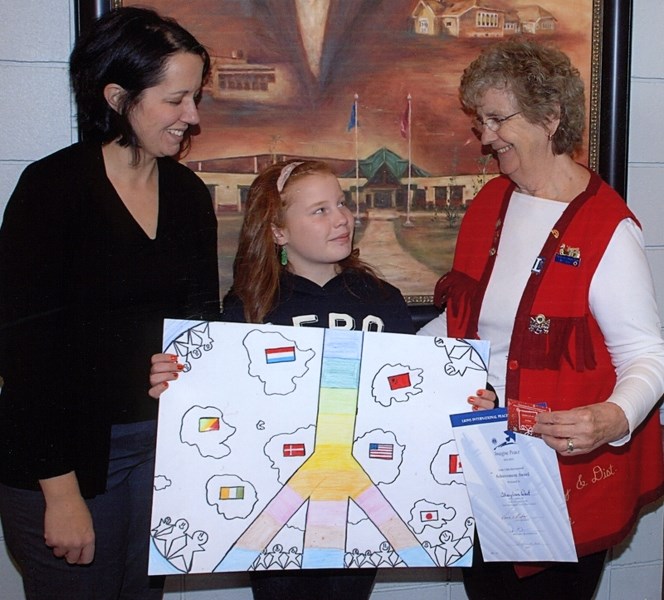 Shaylean West (centre) was chosen as the winner of the Vimy Lions Peace Poster Contest. The Eleanor Hall student’s poster will go on to be judged in the international