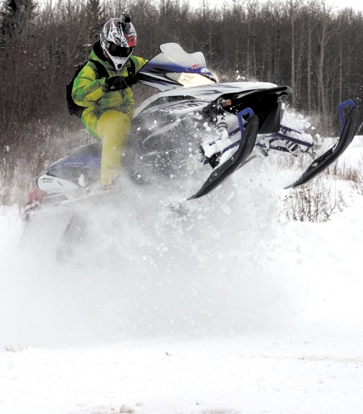 George Bromberger showed off his sledding skills last Saturday at the Pembina Driftbusters’ annual poker rally on trails in the Long Island Lake area.