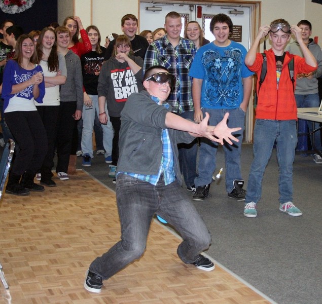 Lucas Crockett might look like he’s practising the Harlem Shuffle, but in reality, he was trying to catch a Werther’s candy while wearing beer goggles at the Party Program