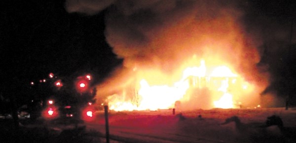A Linaria-area home burned down overnight on Feb. 13. No one was injured in the blaze.