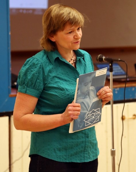 W.R. Frose teacher Mary Kaliel addresses her students and fellow teachers after being presented with a Master Teacher award in a surprise presentation on March 7 at the