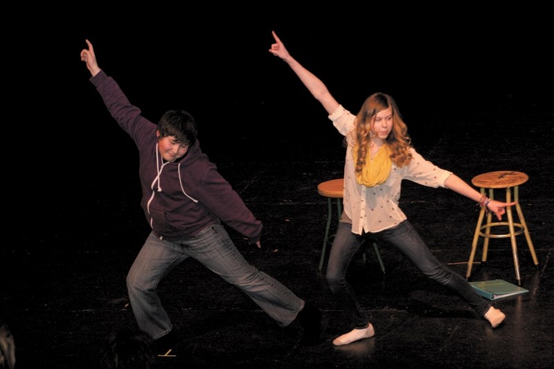Aiden Schmidt and Hanna Nakonechny are starring in the junior high drama club’s performance of the New Canadian Kid at the R.F. Staples Cultural Arts Theatre on April 24 at 7 