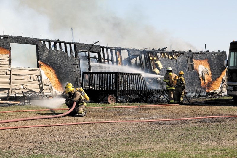 On Saturday morning Westlock County firefighters worked to douse a fire that destroyed this mobile home on a Busby-area property at Range Road 263 south of Township Road 580. 