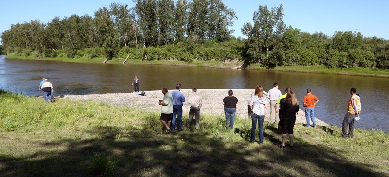Members of the Westlock Regional Water Services Commission began their July 16 tour at the raw water intake along the Pembina River.