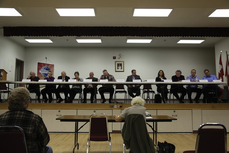 Eleven of the 13 men and women running for Westlock town council were in attendance at the Oct. 9 all-candidates forum at the Westlock Memorial Hall. The evening also