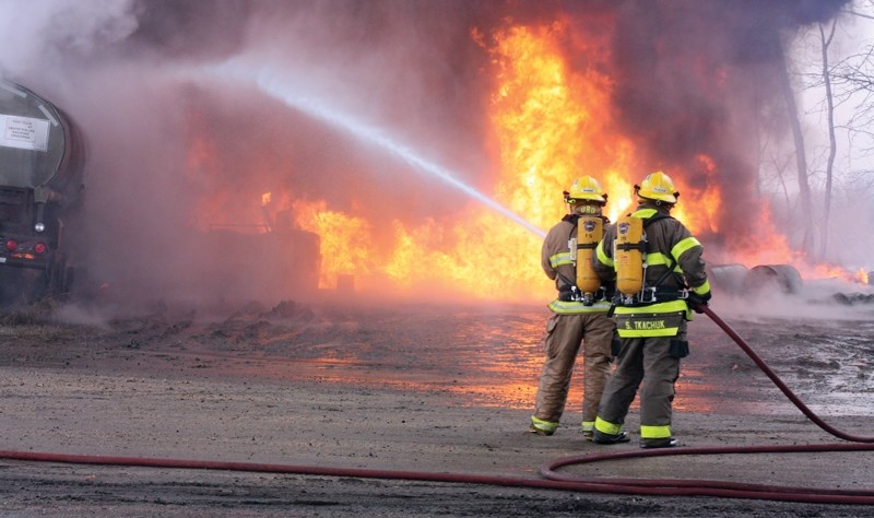 A large fire at Burchett Fuels near Dapp last Friday morning spewed billows of thick black smoke up into the sky and could be seen from Westlock. A storage shed containing